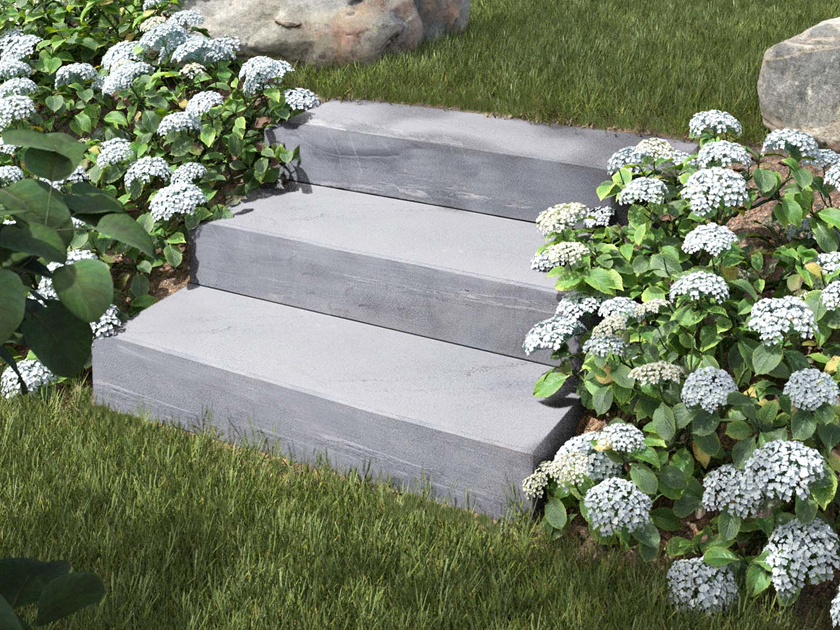 Blokové schody z vápence Lago se zahradou