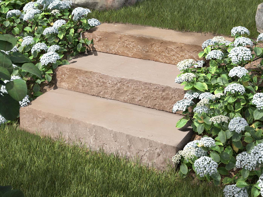 Blokové schody z Modaku s květinami a keři