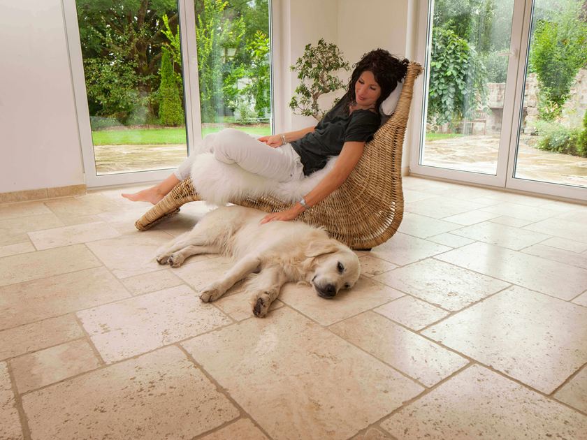 Light, žena na lehátku se psem