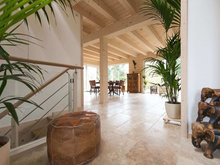 Dlaždice Rustic ve světlých obývacích pokojích s rostlinami