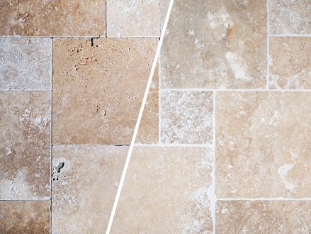 Travertin spárovaný a nespárovaný